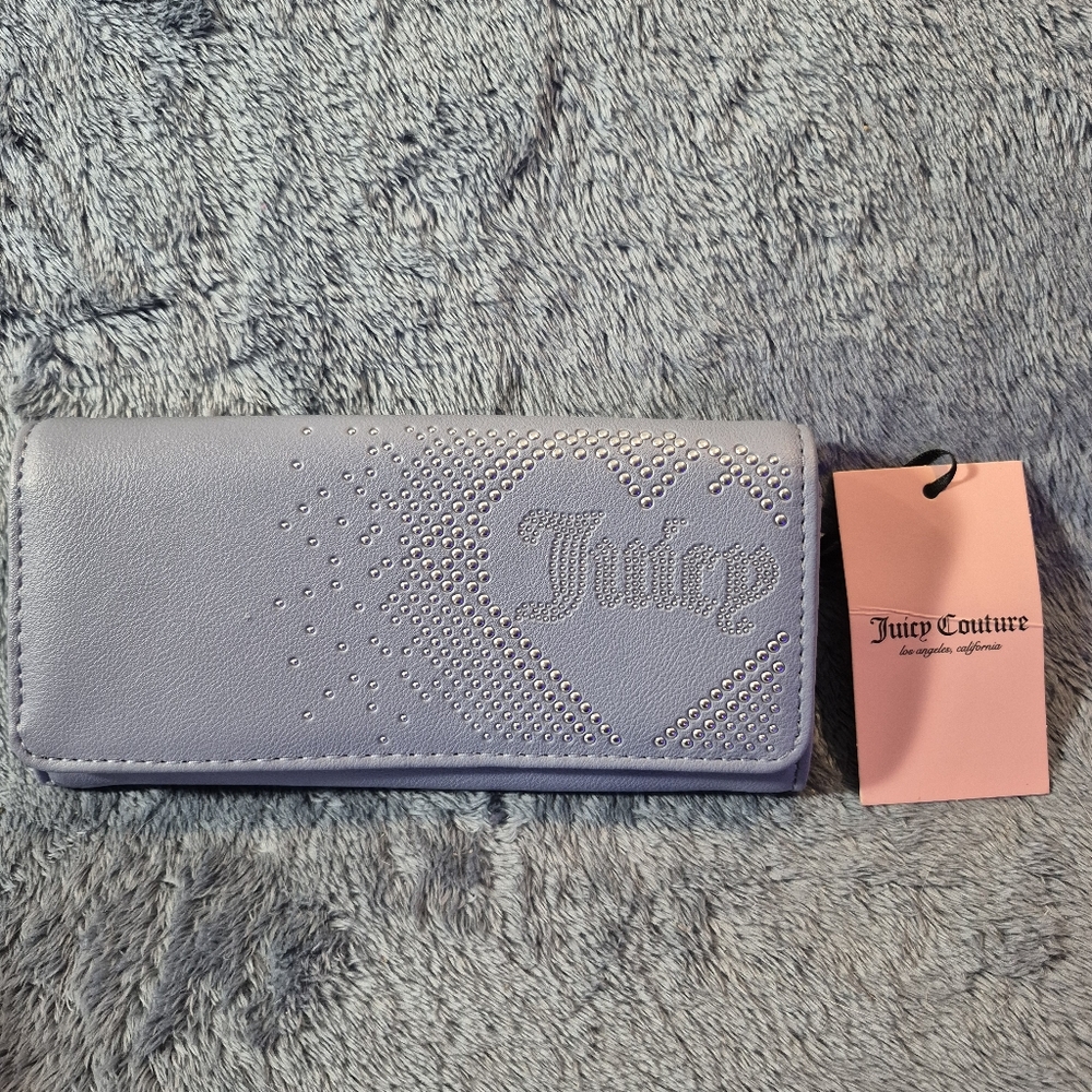 Juicy Couture Slate Blue Lovely Day Flap Clutch with Textured Design